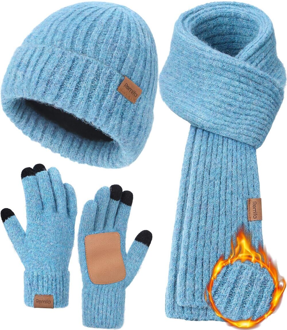 9000 Beanie Hat Scarf Gloves Set , Winter Beanie Long Knit Scarf Anti-Slip